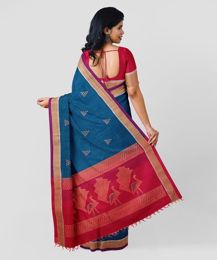 Pure Ikkat Silk Saree Pink Blue – pochampallysarees.com