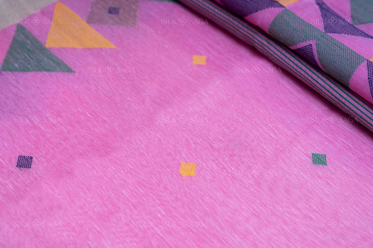 Pure Makhlin Silk Pink Saree with Needle Hand Work - Silksaga Studio