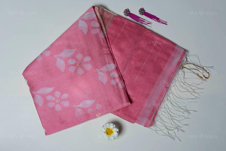 Pure Muslin Silk Pink Saree with Overall Resham and Cutwork - Silksaga Studio