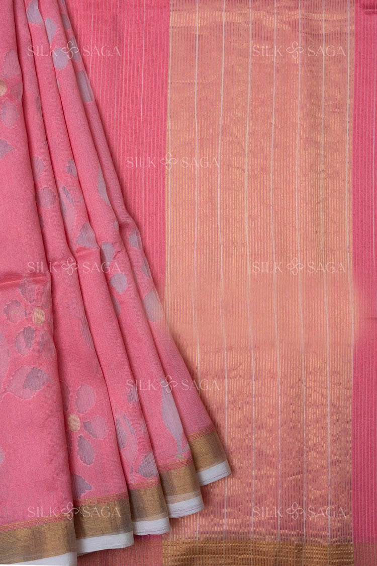 Pure Muslin Silk Pink Saree with Overall Resham and Cutwork - Silksaga Studio