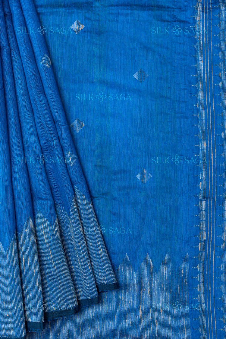 Pure Matka Silk Blue Saree with Resham Hand Work - Silksaga Studio