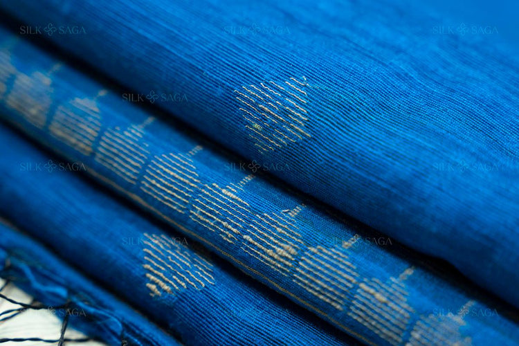 Pure Matka Silk Blue Saree with Resham Hand Work - Silksaga Studio