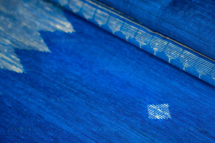 Pure Matka Silk Blue Saree with Resham Hand Work - Silksaga Studio