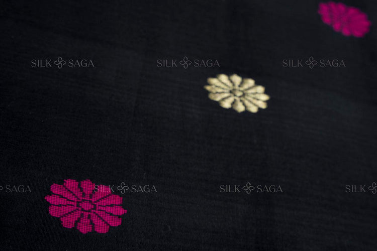 Pure Silk by Cotton Maheshwari Dark Pink Saree with Black Pallu - Silksaga Studio