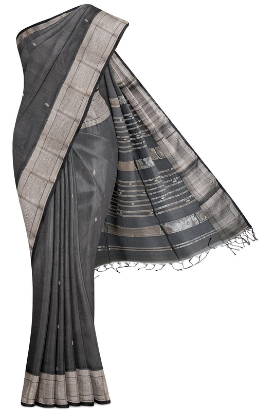 Maheshwari Pure Silk by Cotton Handloom Saree with Silver Zari Narmada Leher Border
