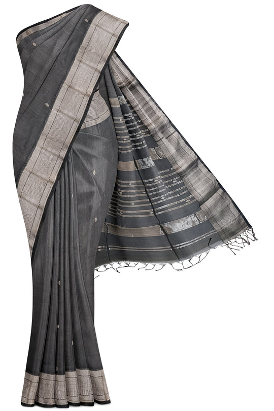 Maheshwari Pure Silk by Cotton Handloom Saree with Silver Zari Narmada Leher Border