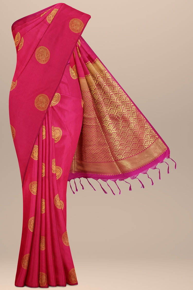 Buy Coral Pink Satin Silk Saree Online – Ranreet