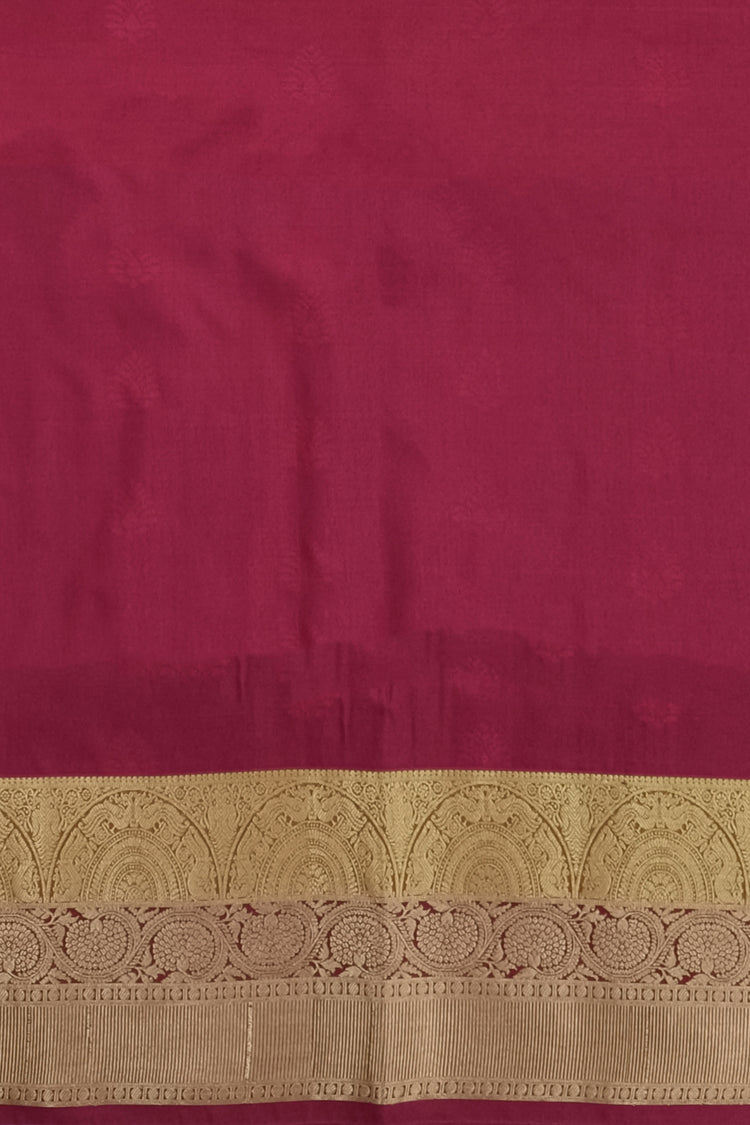 Mango Yellow Art Silk Saree with Golden Zari Work on Maroon Pallu