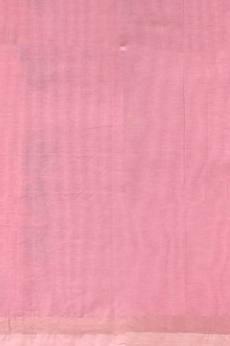Pure Cotton Pink Saree with Cyan and Purple Resham Work Pallu