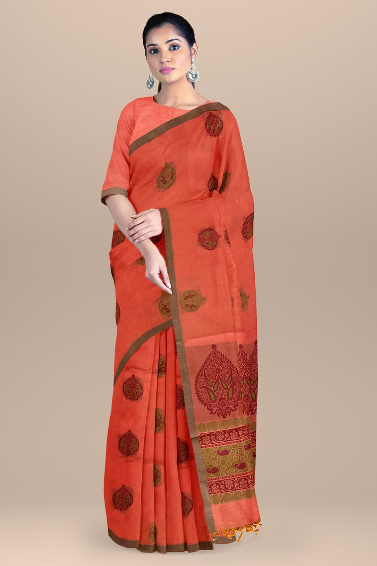 Pure Cotton Textured Pink Saree with Green and Purple Resham Work Pallu