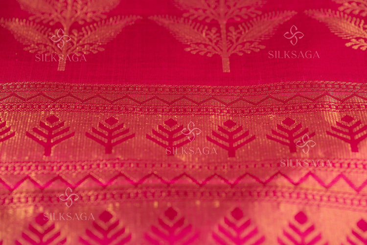 Pure Soft Silk Handloom Royal Blue Saree with Magenta Pallu - Silksaga Studio