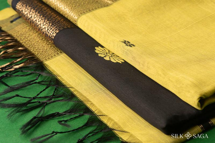 Pear Green Maheshwari Saree with Black Pallu 