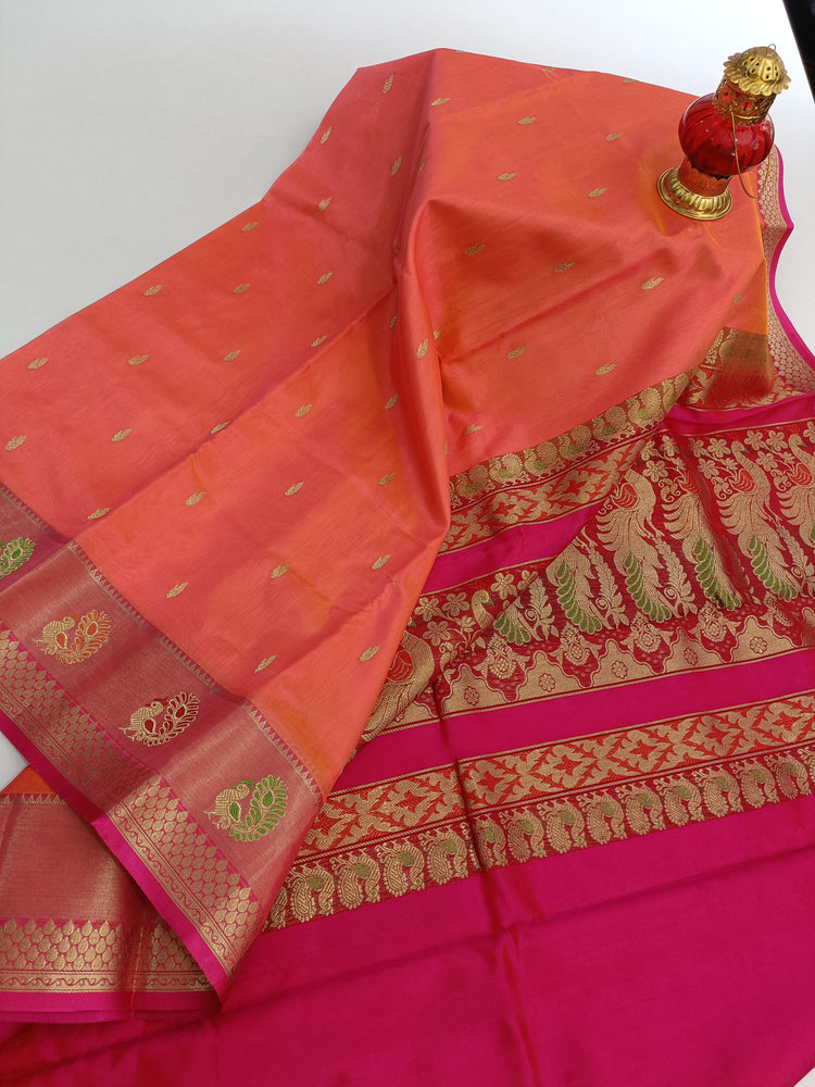 Dark Orange Tissue Silk Saree With Zari Weaving - Adoldia