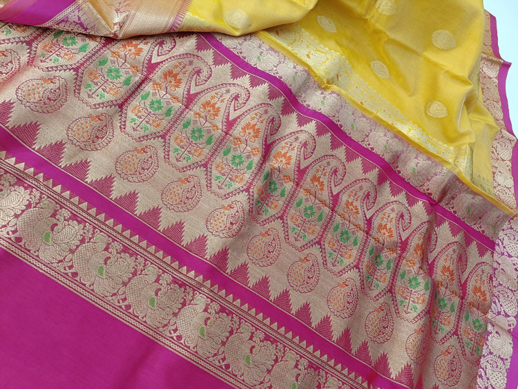 Butter Yellow Georgette Silk saree with jal work