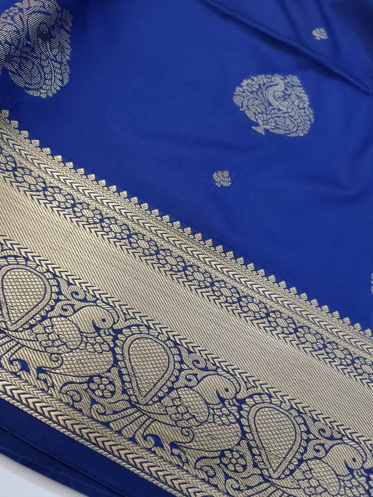 Navy Blue Art Silk Saree with Golden Zari Motifs and Rich Golden Zari Border and Pallu