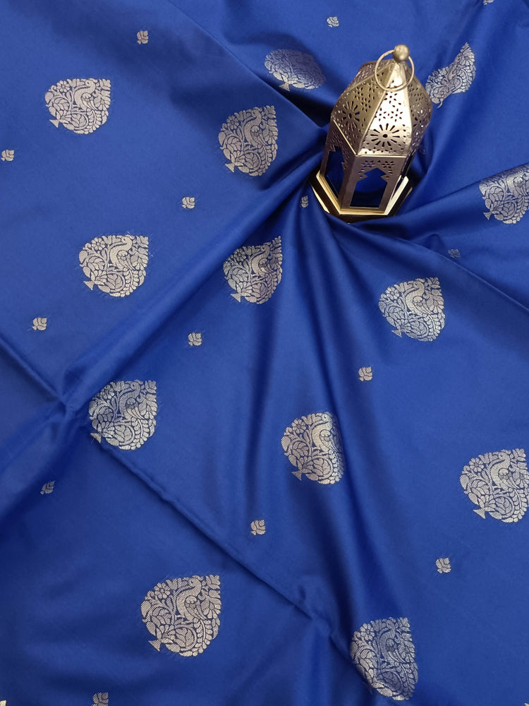 Navy Blue Art Silk Saree with Golden Zari Motifs and Rich Golden Zari Border and Pallu