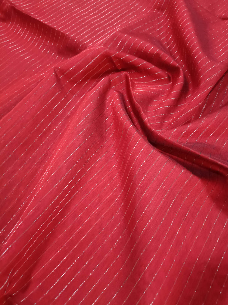 Pure Handloom Red Cotton by Silk Striped Maheshwari Saree