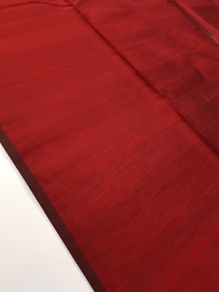 Pure Handloom Red Cotton by Silk Striped Maheshwari Saree