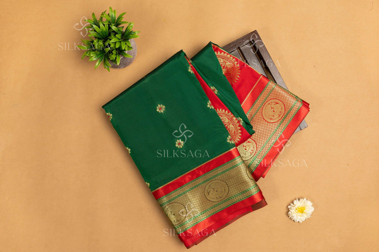 Art Silk Paithani with Meena Butti and Golden Zari Peacock Pallu - Silksaga Studio