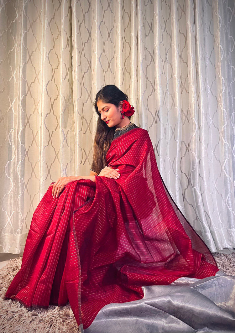 Lavanya The Label Red Pure Georgette Ruffles Saree - Absolutely Desi