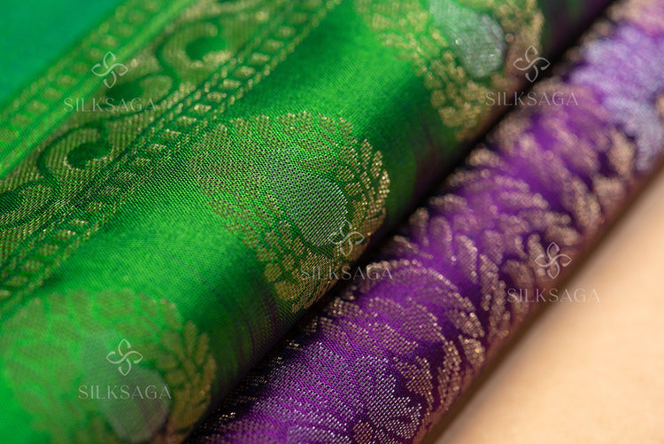 Traditional Sea-Green Paithani Silk Saree With Purple Border