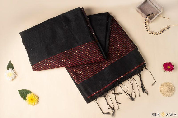 Pure Mooga Matka Silk Saree with Sequin Hand Work - Silksaga Studio